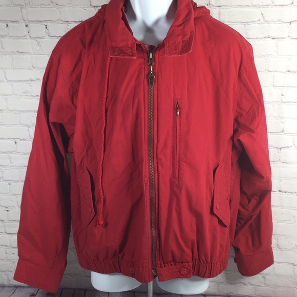 London Fog Jacket Men Size 40 Reg Red Nylon Hood Button Pockets - Picture 1 of 5